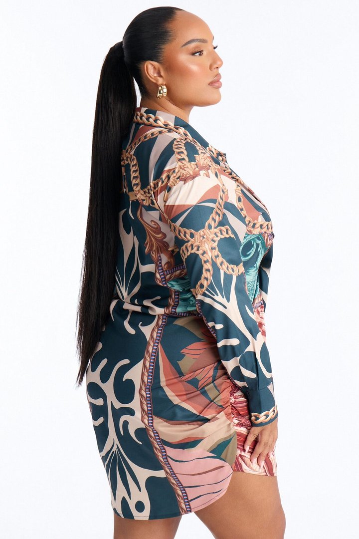 Off Duty Slay Collar Mini Dress - Blue/combo
