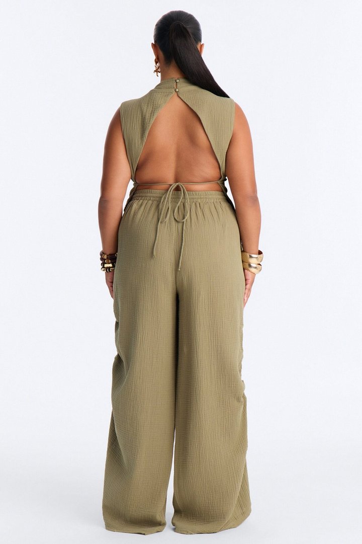 Hayden Backless Gauze Pant Set - Olive