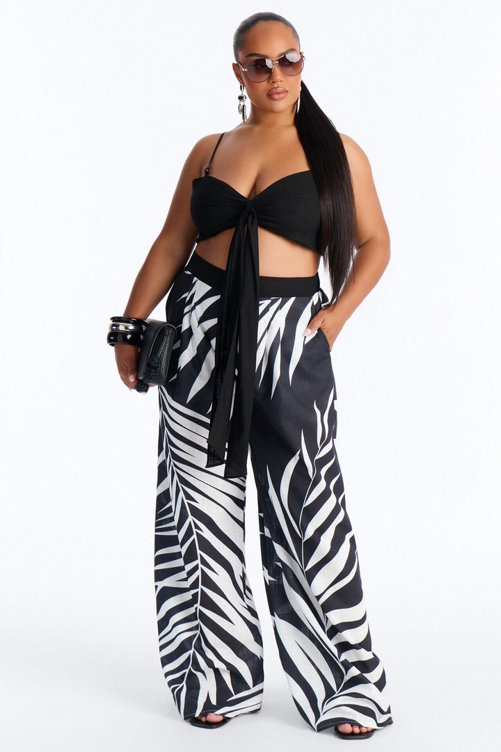 Talia Linen Pant Set - Black/White
