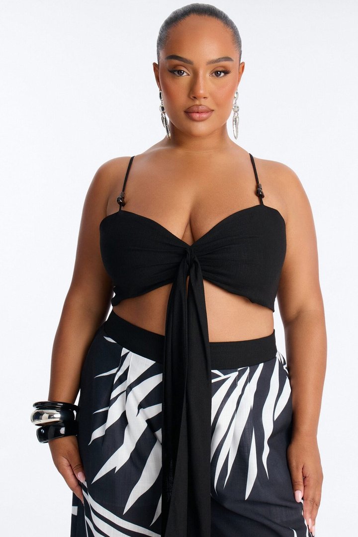 Talia Linen Pant Set - Black/White