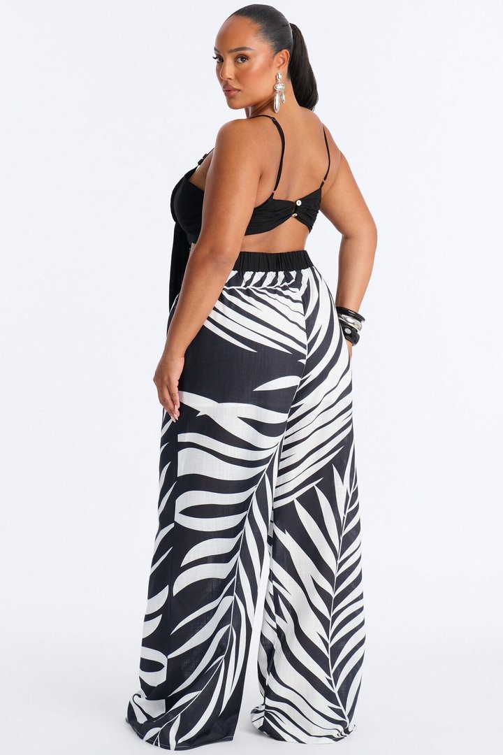 Talia Linen Pant Set - Black/White