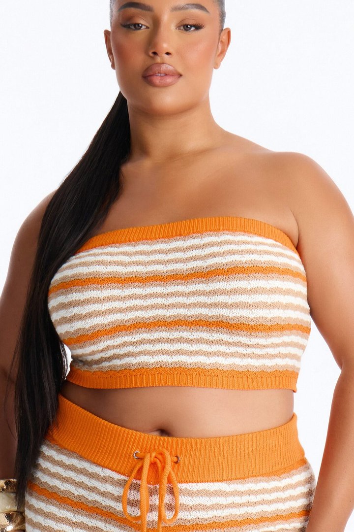 Beth Striped Crochet Short Set - Orange/combo