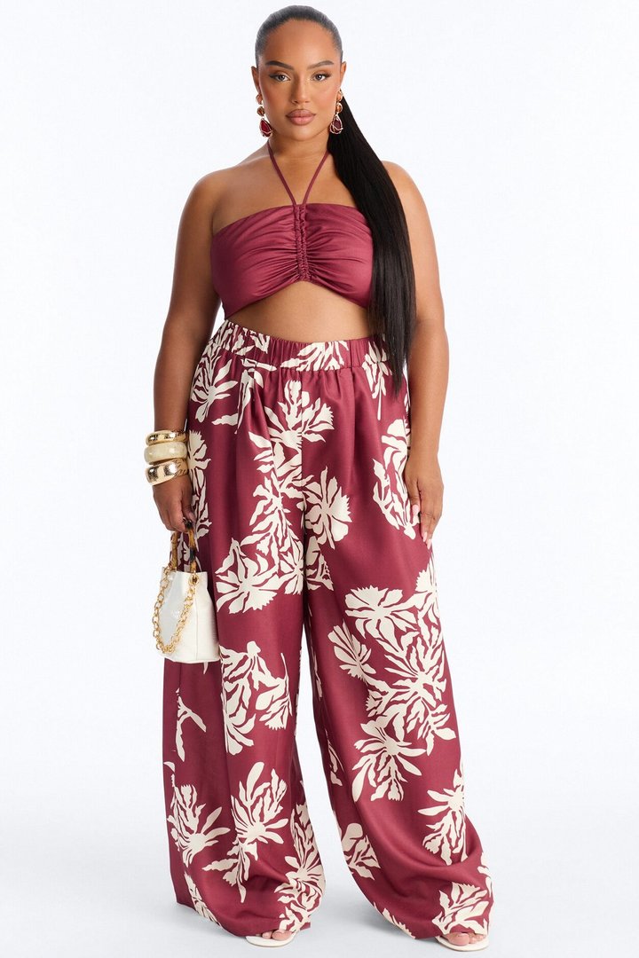 Hibiscus Moon Pant Set - Burgundy