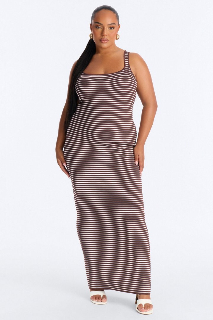 Amelia Striped Maxi Dress - Brown/combo