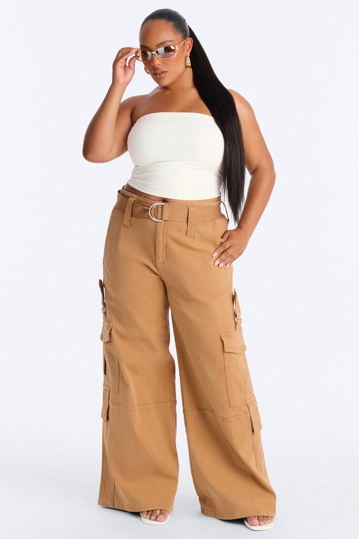 Natalia High Rise Cargo Belted Wide Leg Pant 33″ - Terracotta