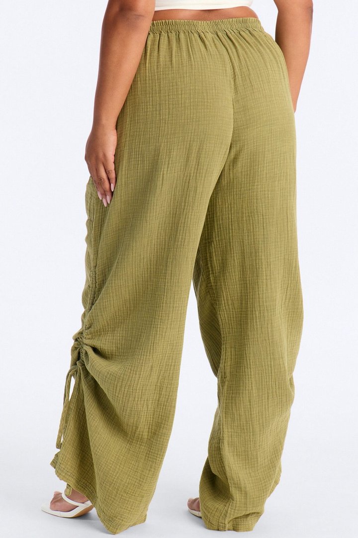 Kayla Mid Rise Washed Gauze Wide Leg Pant - Olive