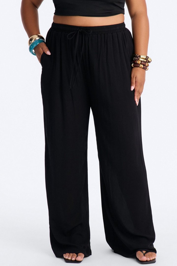In Cannes For The Summer Wide Leg Gauze Pant - Black