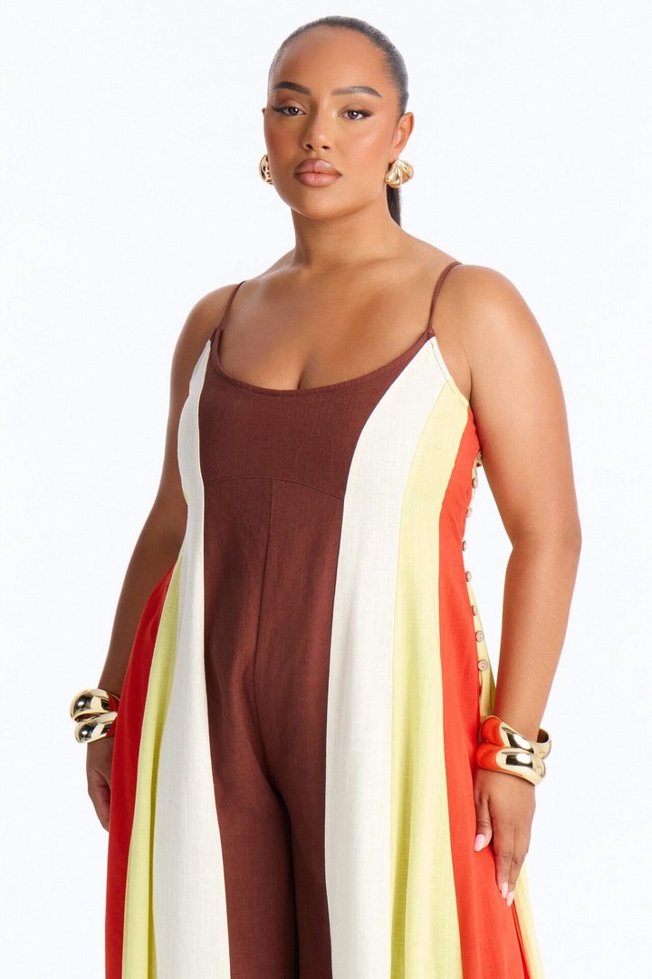 Brunch Time Contrast Trim Jumpsuit - Brown