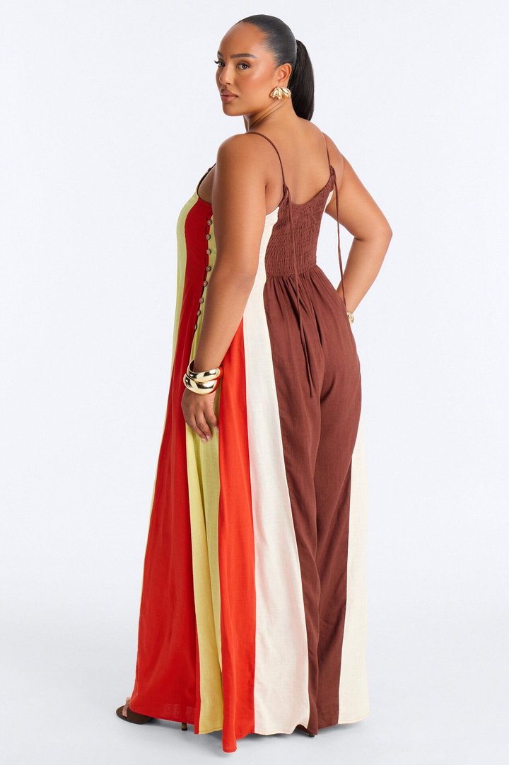 Brunch Time Contrast Trim Jumpsuit - Brown