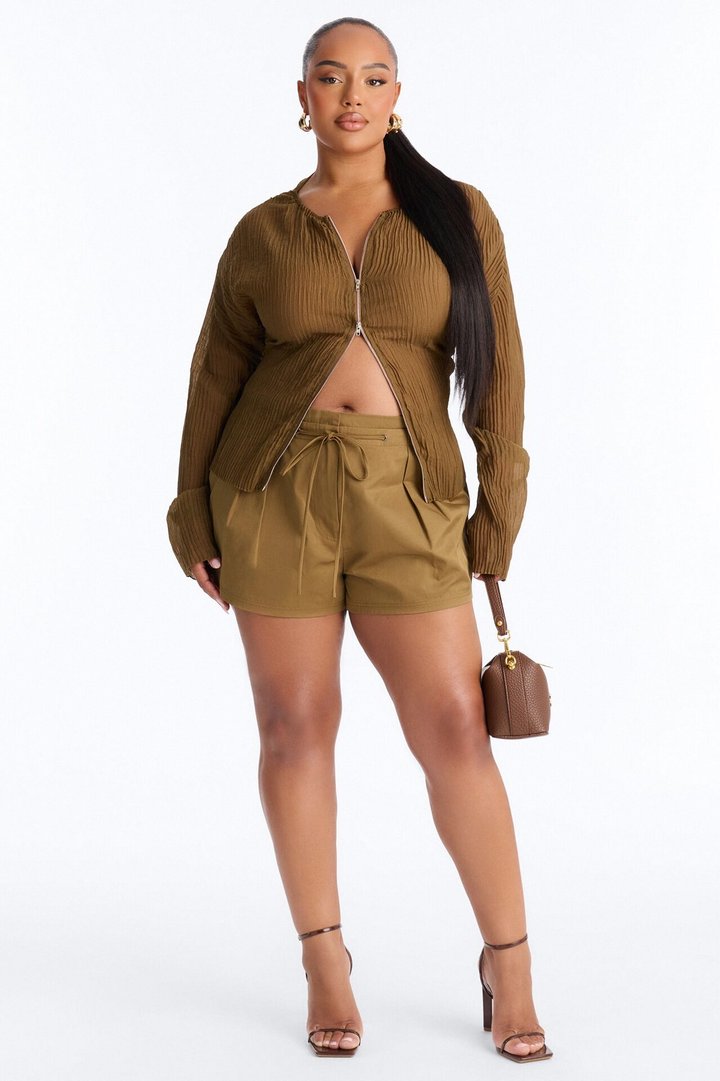 Haley Twill Pleated Bermuda Short - Olive