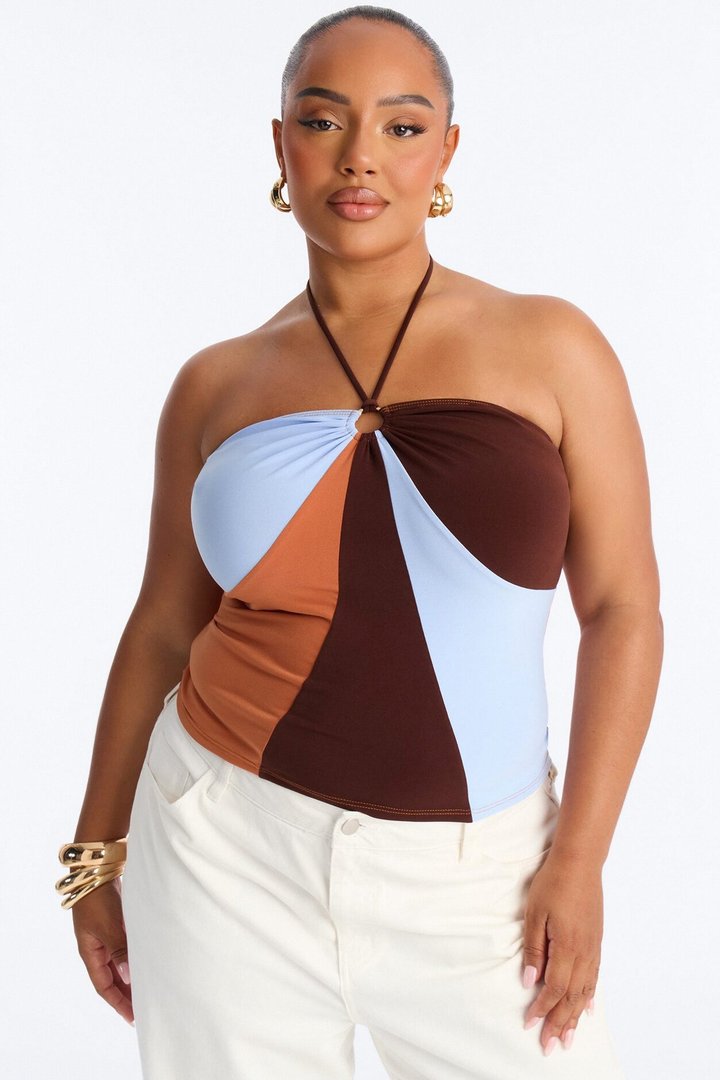 Weekend Fun Hardware Halter Top - Brown/combo