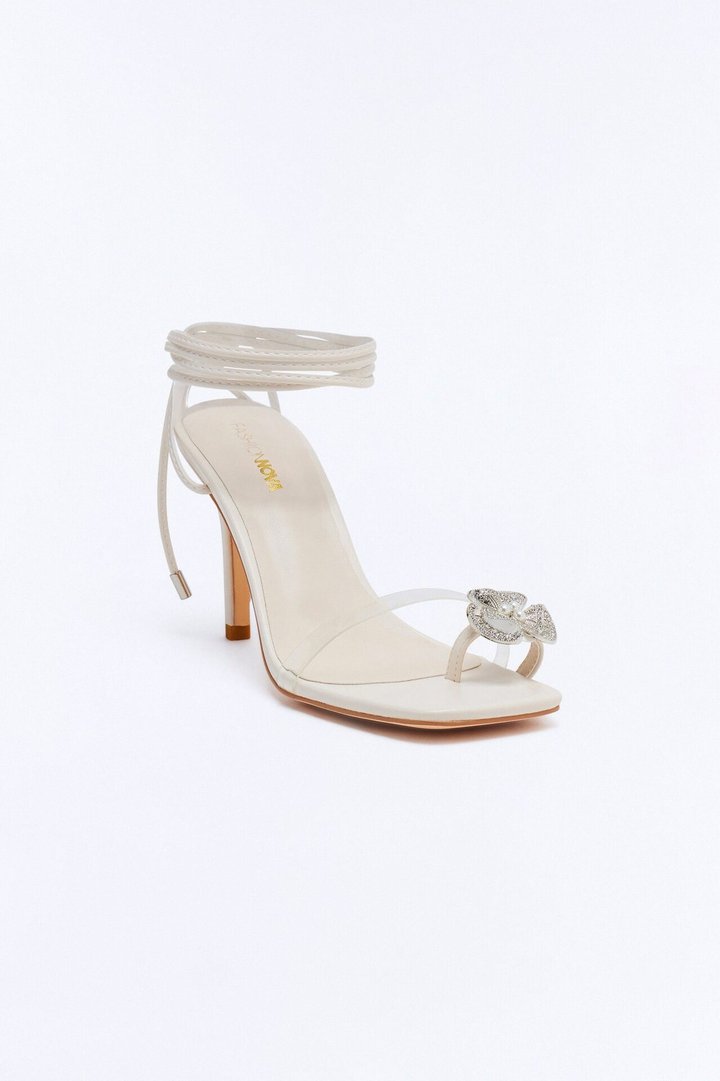 Aubury Hardware Toe Ring Wrap Up Heels - Ivory
