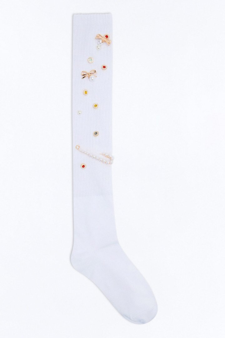 All Of Her Charm Slouchy Socks - White/Gold