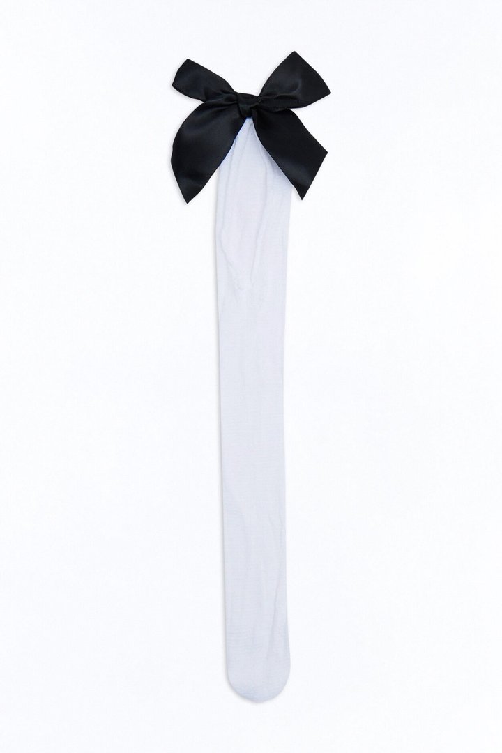 In My Bow Era Knee High Socks - White/Black