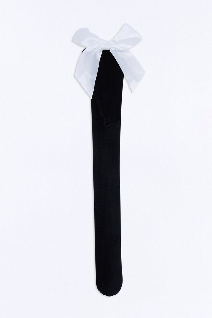 In My Bow Era Knee High Socks - Black/White