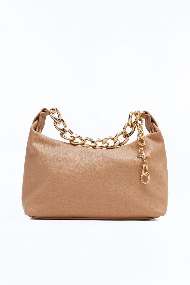 Hazel Faux Leather Shoulder Handbag - Taupe