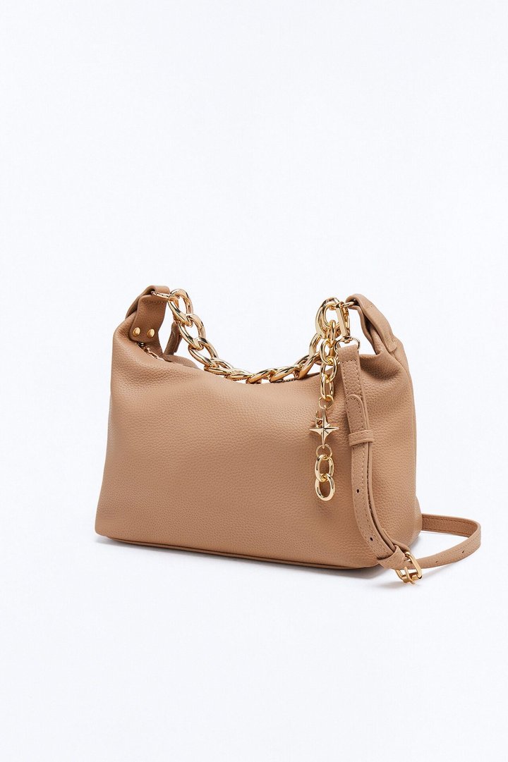 Hazel Faux Leather Shoulder Handbag - Taupe
