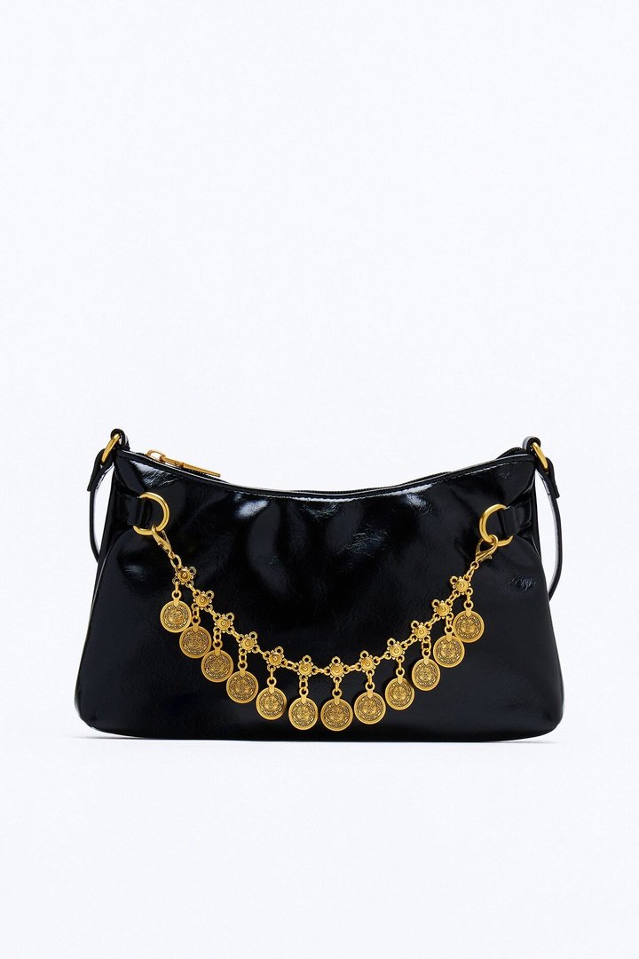Treasure Me Faux Leather Shoulder Bag - Black