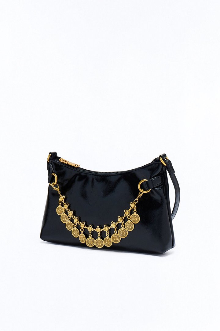Treasure Me Faux Leather Shoulder Bag - Black