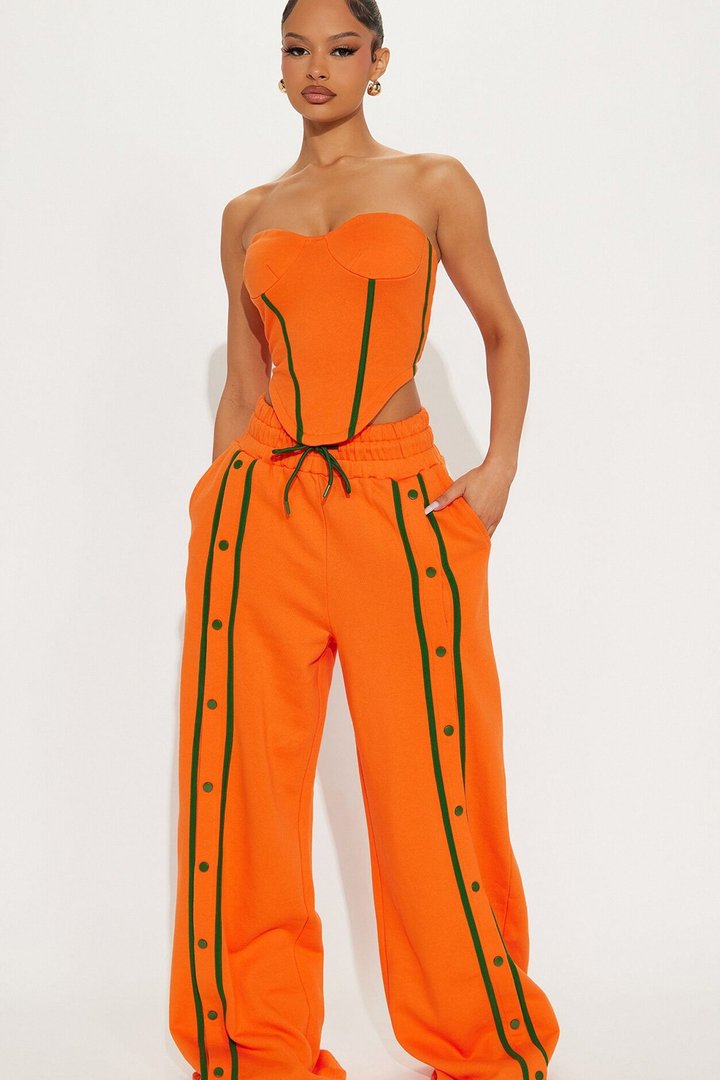 Sara Fleece Track Pant Set - Orange/combo