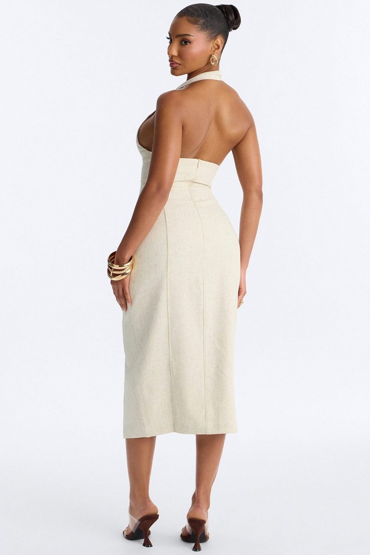 Leah Linen Midi Dress - Cream
