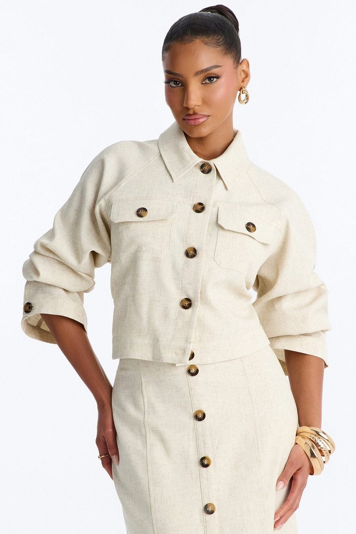 Leah Linen Cropped Jacket - Cream