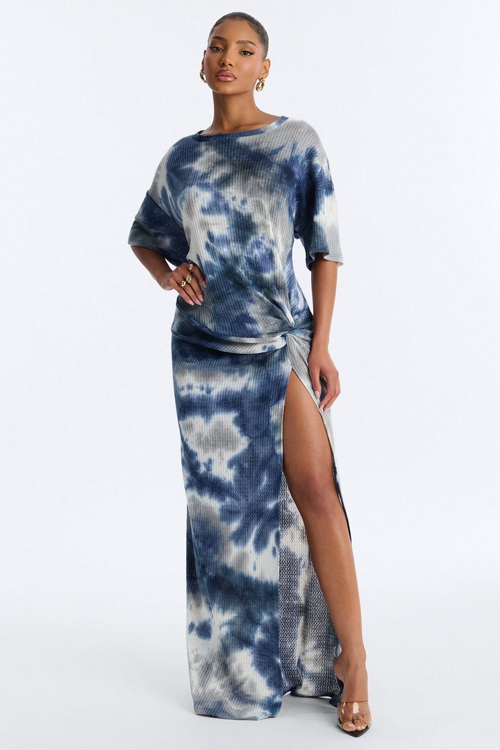 Hadley Waffle Knit Maxi Dress - Blue/combo