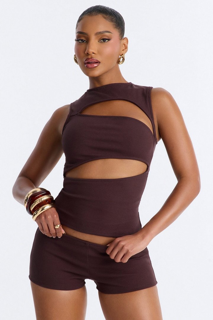 Acacia Snatched Micro Mini Short Set - Chocolate