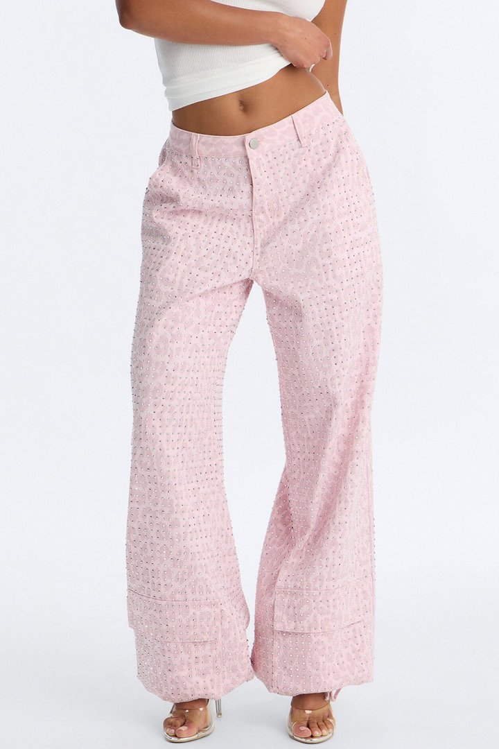 Look Don't Talk Embellished Leopard Jogger Pant - Pink