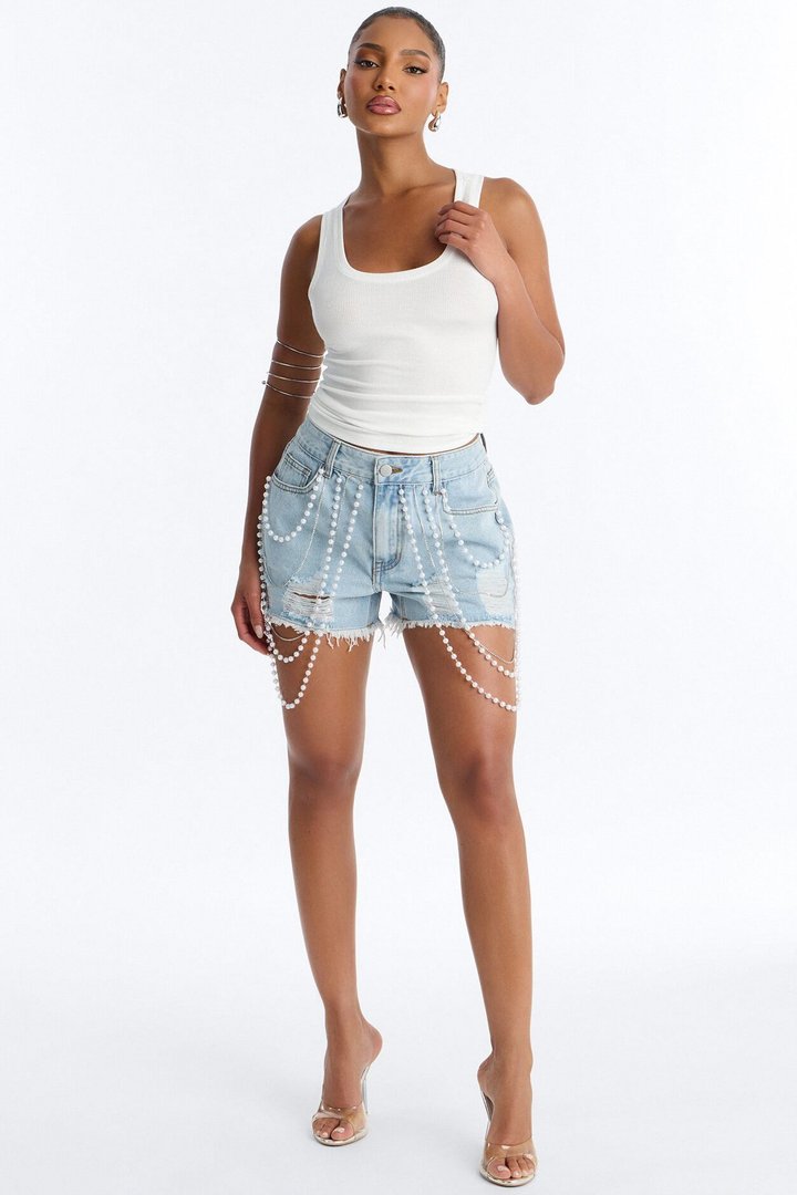 All Dressed Up Ripped Denim Shorts - Light Wash