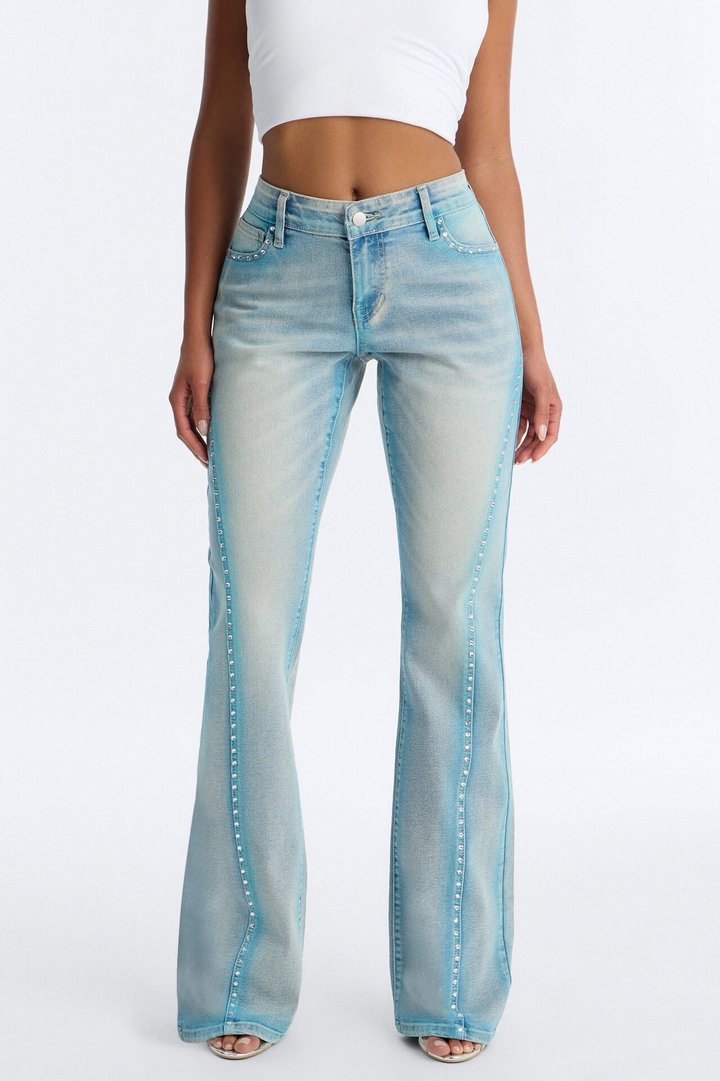 Summer Love Embellished Flare Jeans - Blue