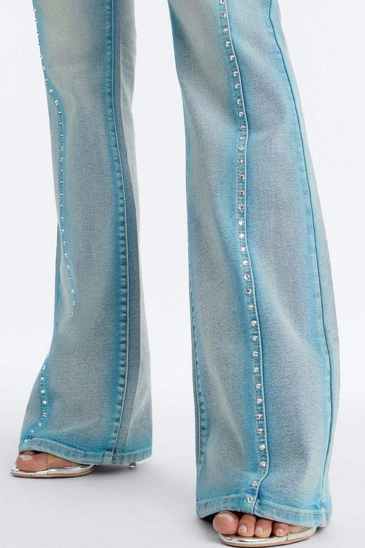 Summer Love Embellished Flare Jeans - Blue