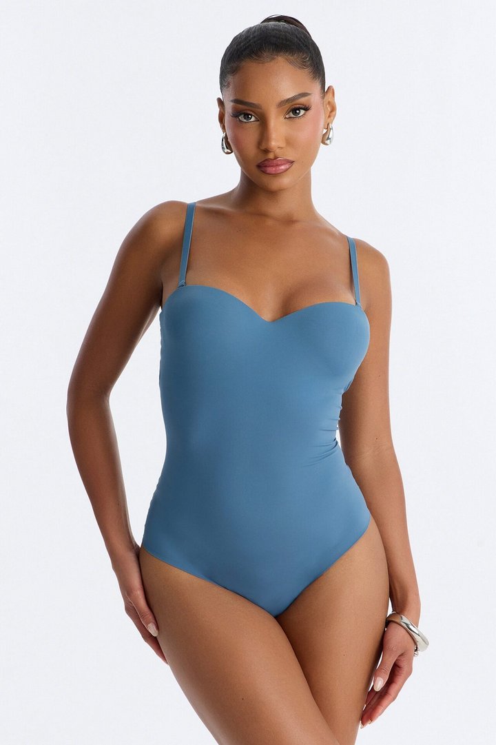 Josie Padded Sweetheart Neck Spaghetti Strap Bodysuit - Midnight Blue