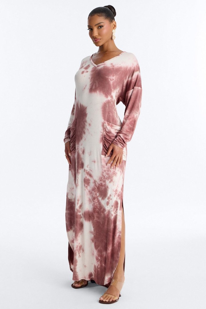 Rayne Tie Dye Maxi Dress - Mauve/combo
