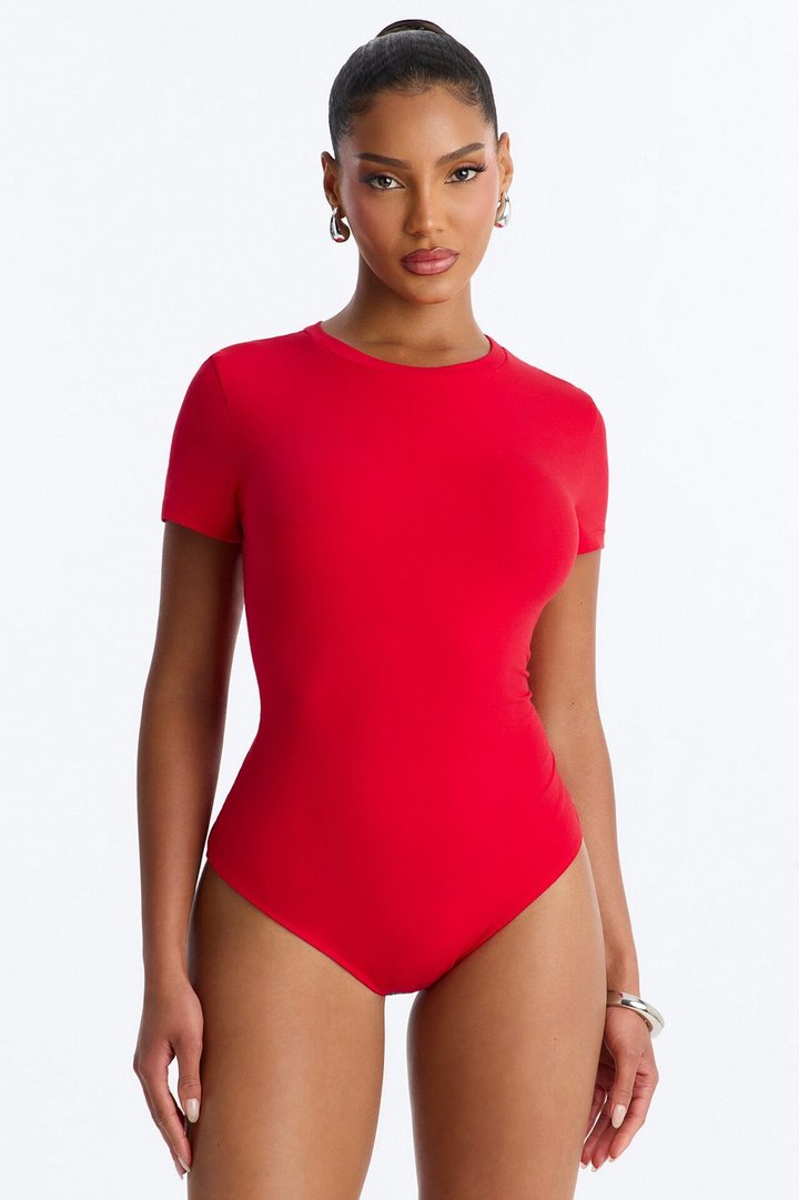 Cambria Short Sleeve Bodysuit - DarkRed