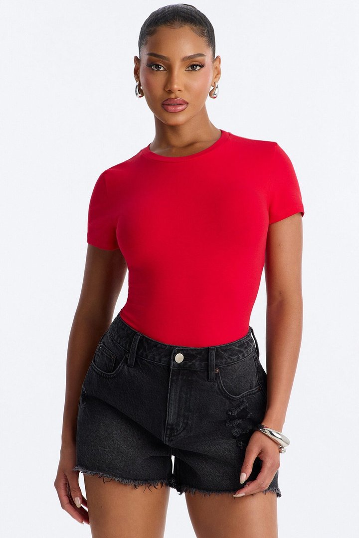 Cambria Short Sleeve Bodysuit - DarkRed