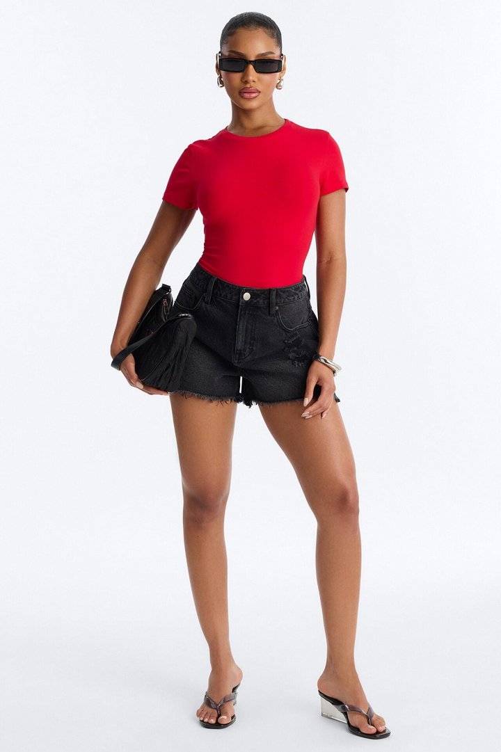 Cambria Short Sleeve Bodysuit - DarkRed