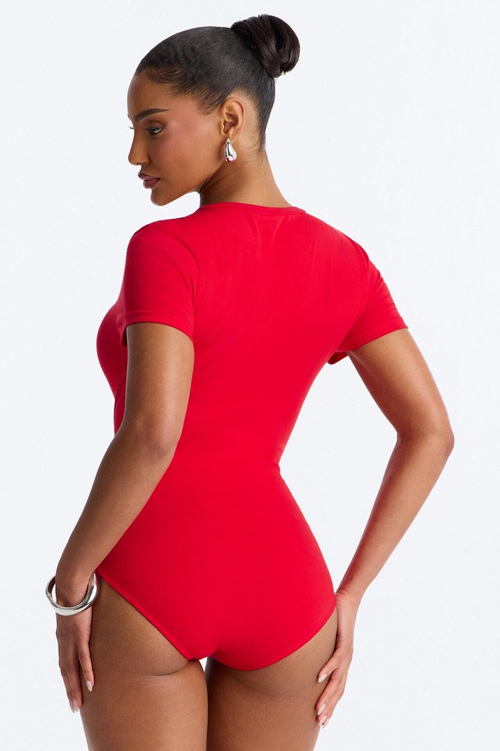 Cambria Short Sleeve Bodysuit - DarkRed