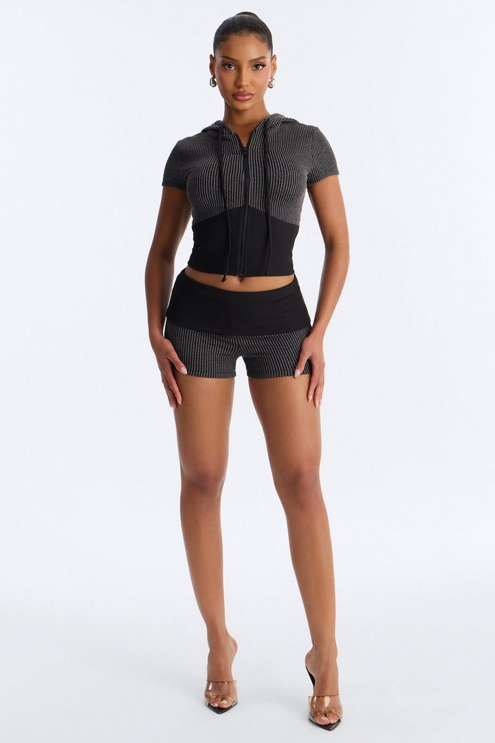You Wish Foldover Waist Short Set - Black