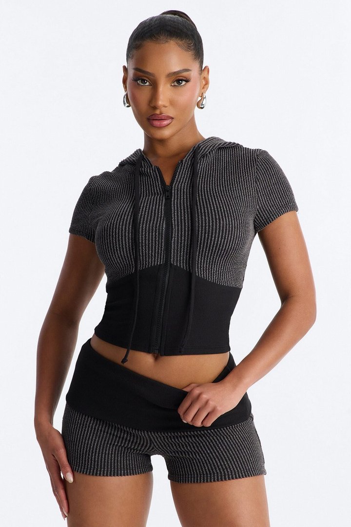 You Wish Foldover Waist Short Set - Black