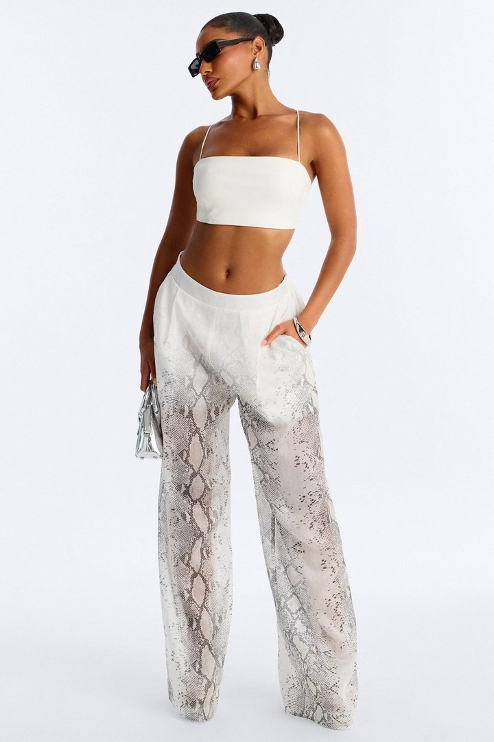 Fernanda High Rise Printed Snake Skin Linen Pants - Brown/combo