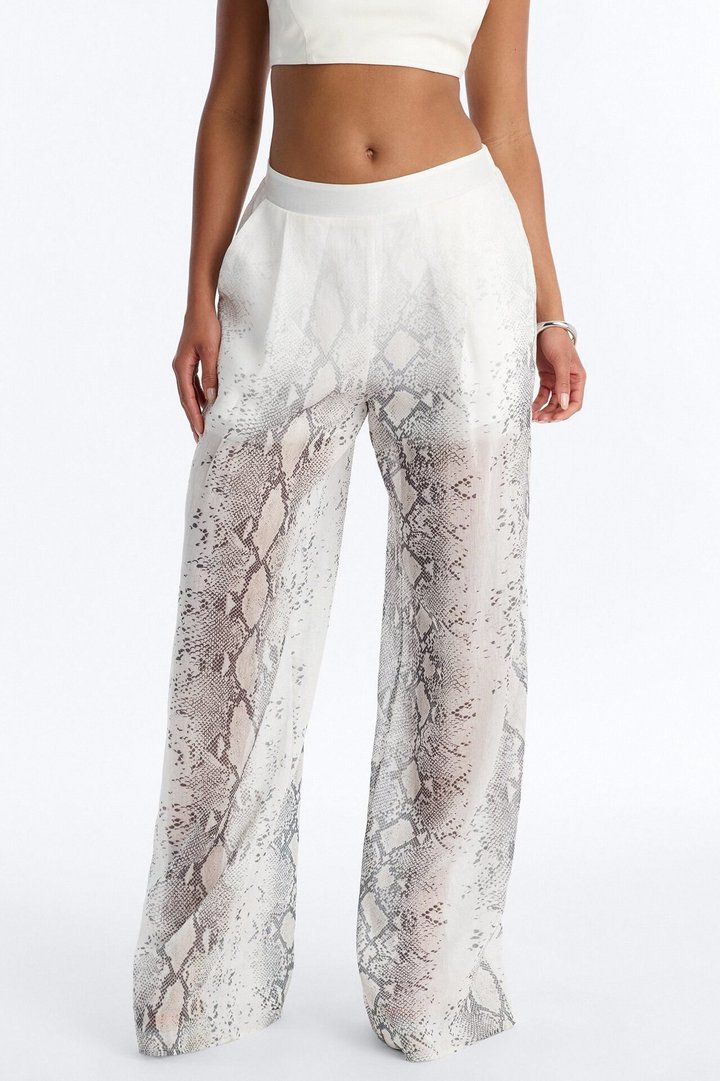 Fernanda High Rise Printed Snake Skin Linen Pants - Brown/combo
