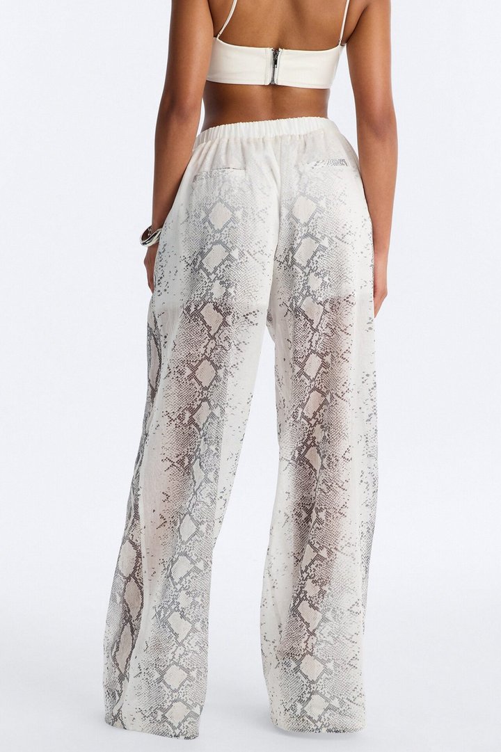 Fernanda High Rise Printed Snake Skin Linen Pants - Brown/combo