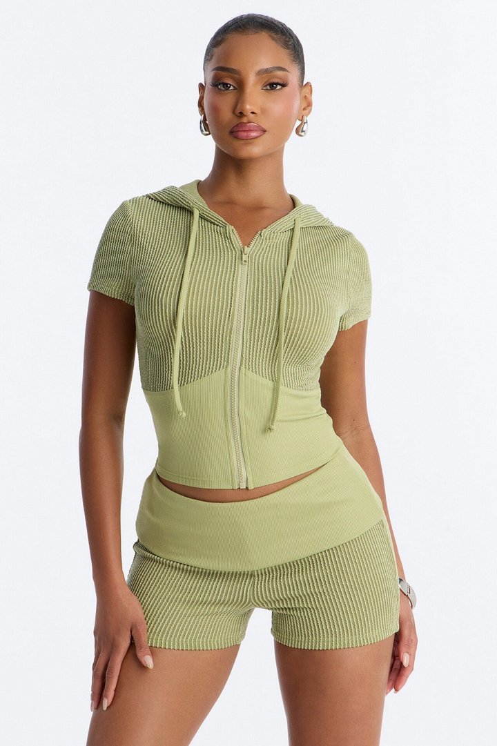 You Wish Foldover Waist Short Set - Olive