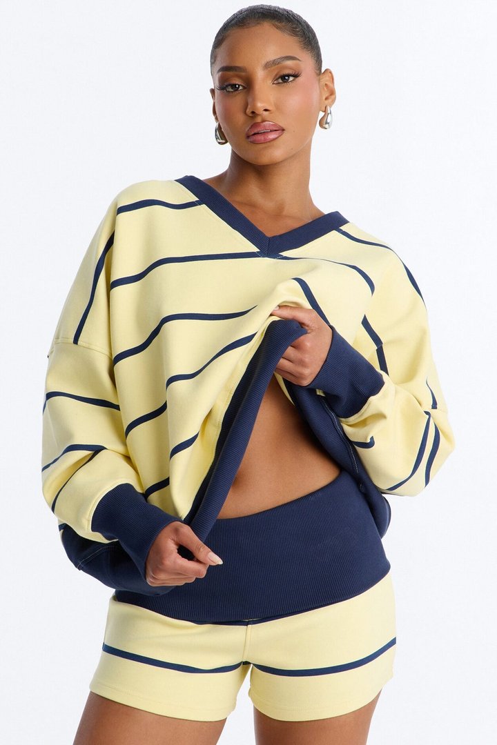 Ellie Striped Fold Over Micro Short Set - Yellow