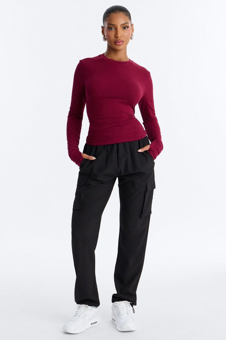 Daily Shift Long Sleeve Stretch Under Scrub Shirt - Wine