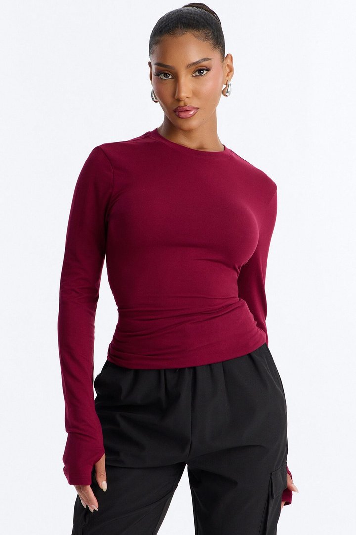 Daily Shift Long Sleeve Stretch Under Scrub Shirt - Wine