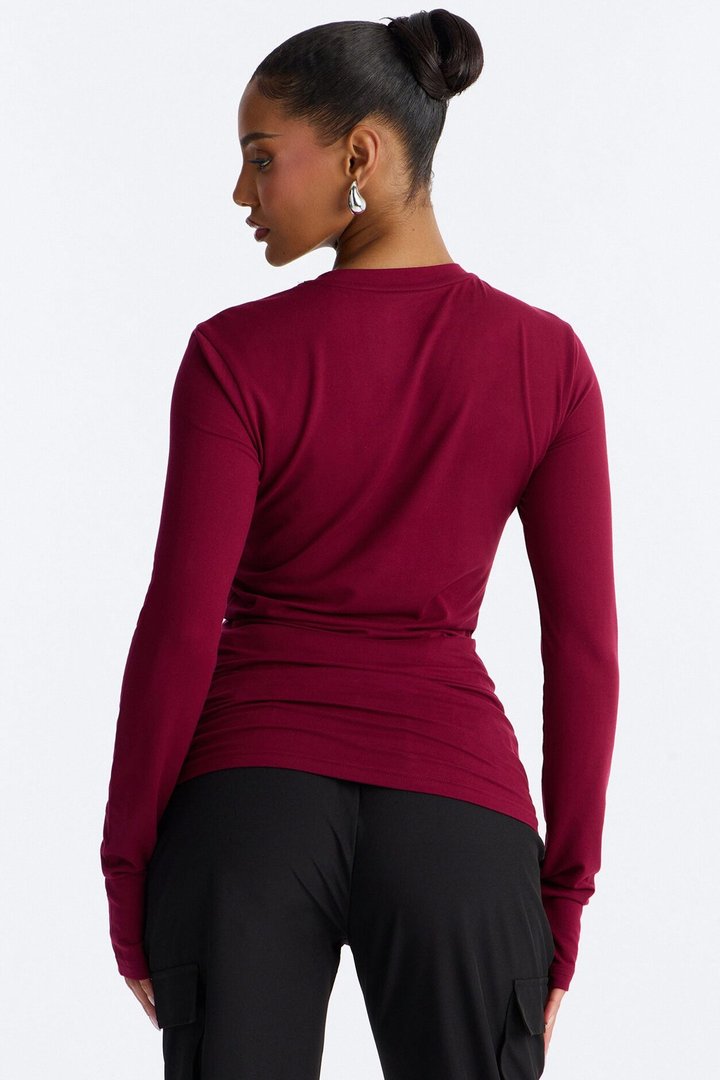 Daily Shift Long Sleeve Stretch Under Scrub Shirt - Wine