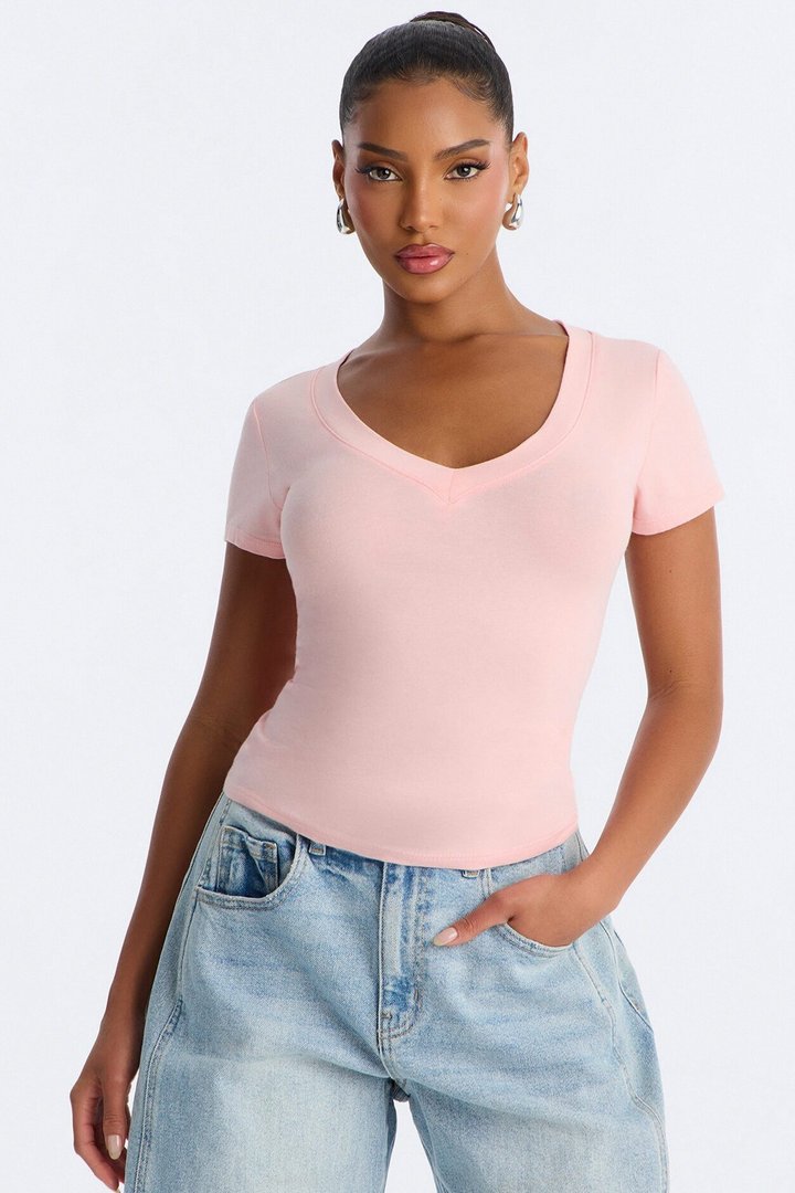 Ashley V-Neck Top - Light Pink