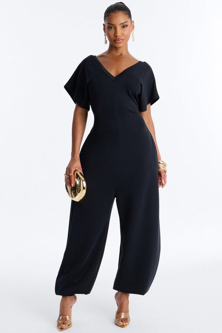Let's Relax Barrel Wide Leg Jumpsuit - Black